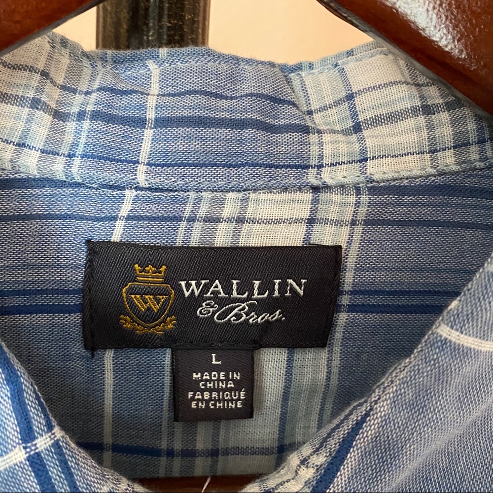 Blue White Plaid Wallin & Bros Button-Down Shirt L - Picture 9 of 11
